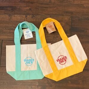 Pastel Yellow and  blue green Mini Canvas Tote Bag Set